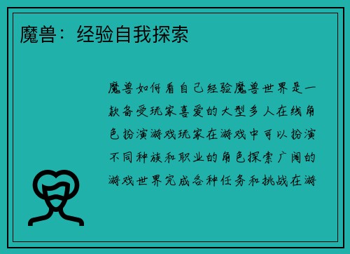 魔兽：经验自我探索
